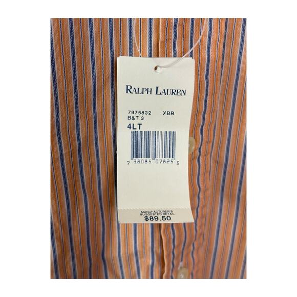 NWT Polo Ralph Lauren Classic Fit Button Down Shirt 4XLT Peach Vertical Strip - Picture 6 of 15